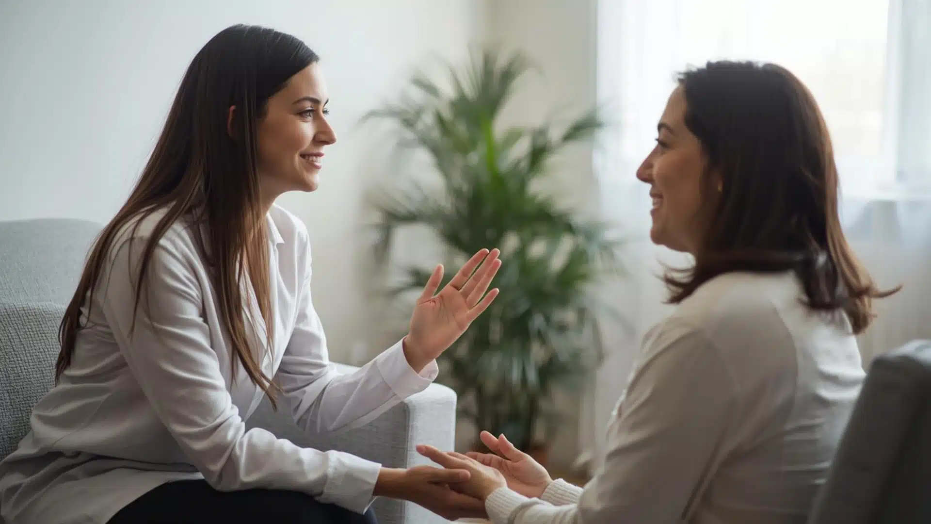 Mental health professional explaining treatment plan to adult patient